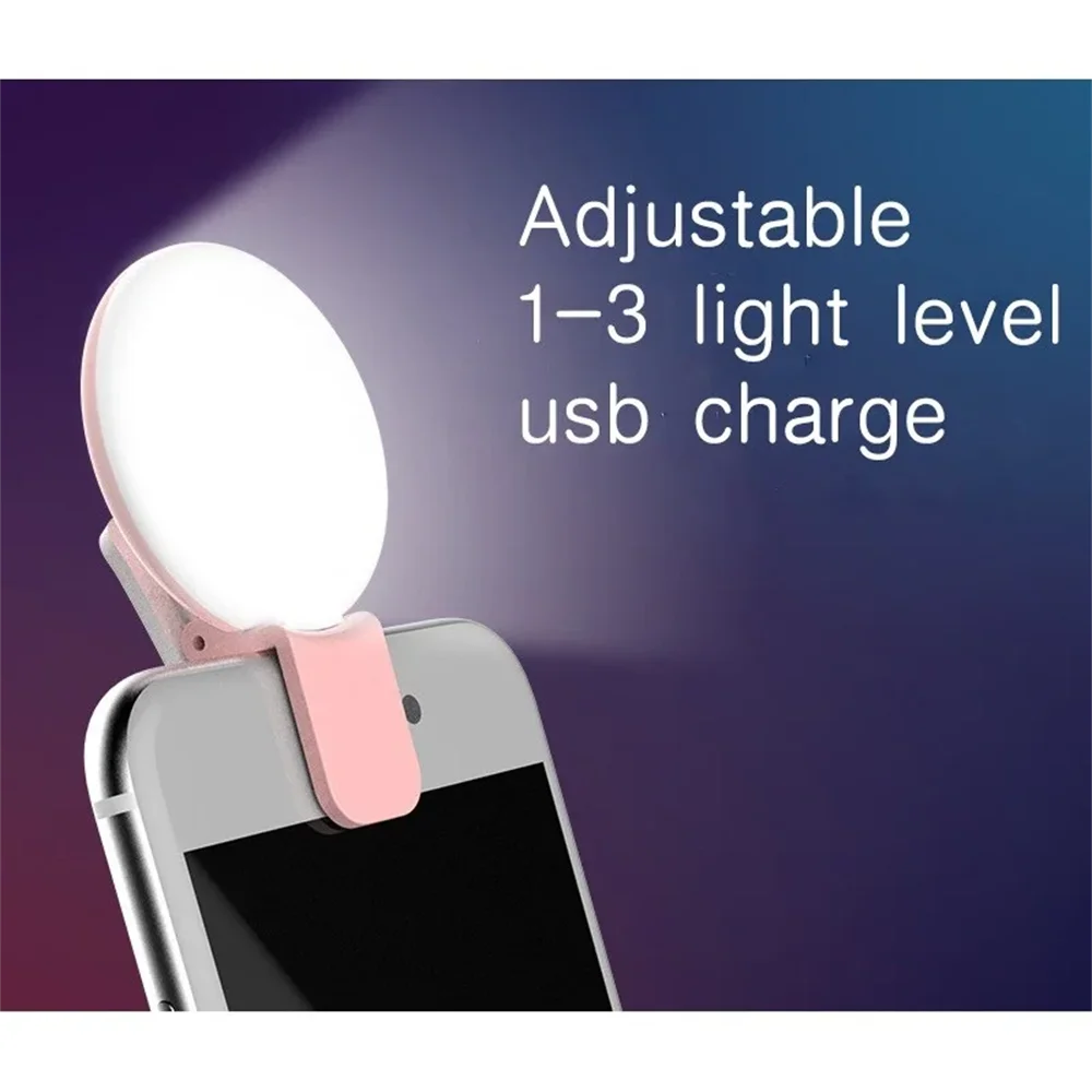 Mini Selfie Ring Light Portable LED Lamp USB Charging Photography Clip Ring Light Universal Mobile Phone Live Video Beauty Lamp