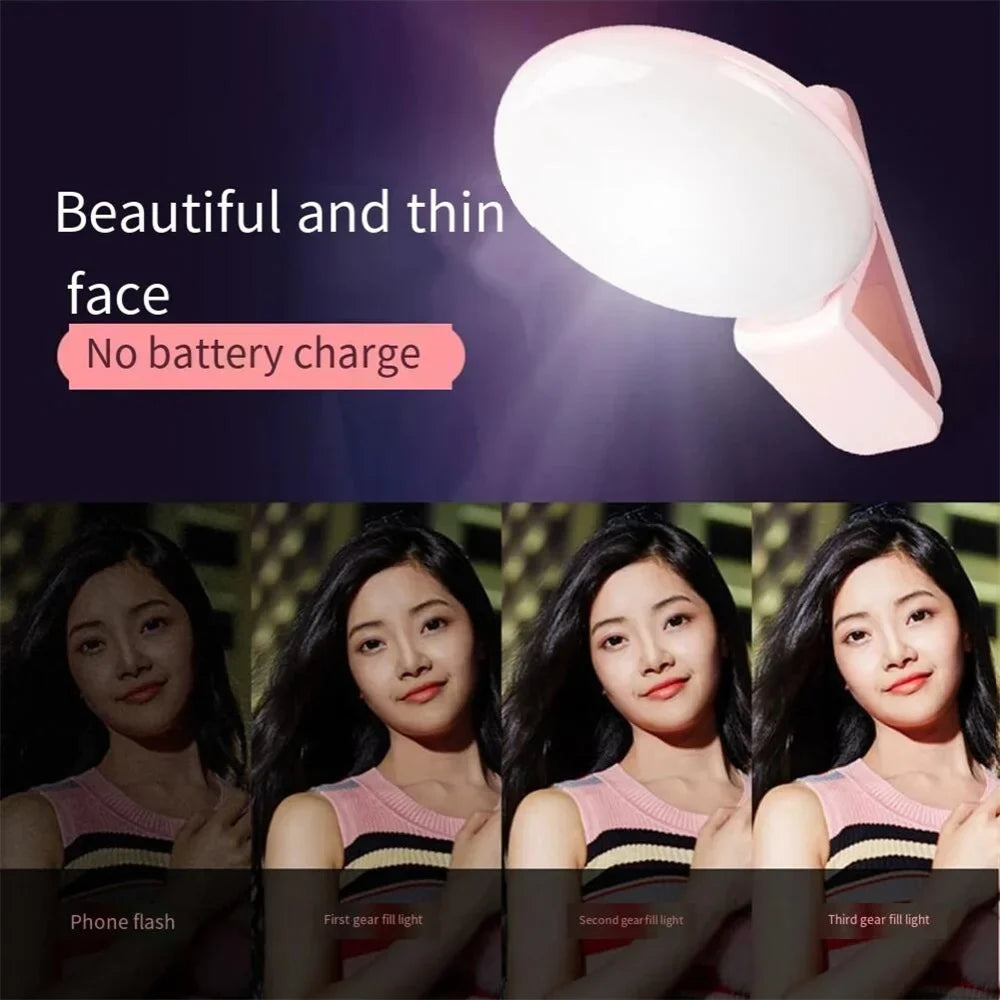 Mini Selfie Ring Light Portable LED Lamp USB Charging Photography Clip Ring Light Universal Mobile Phone Live Video Beauty Lamp