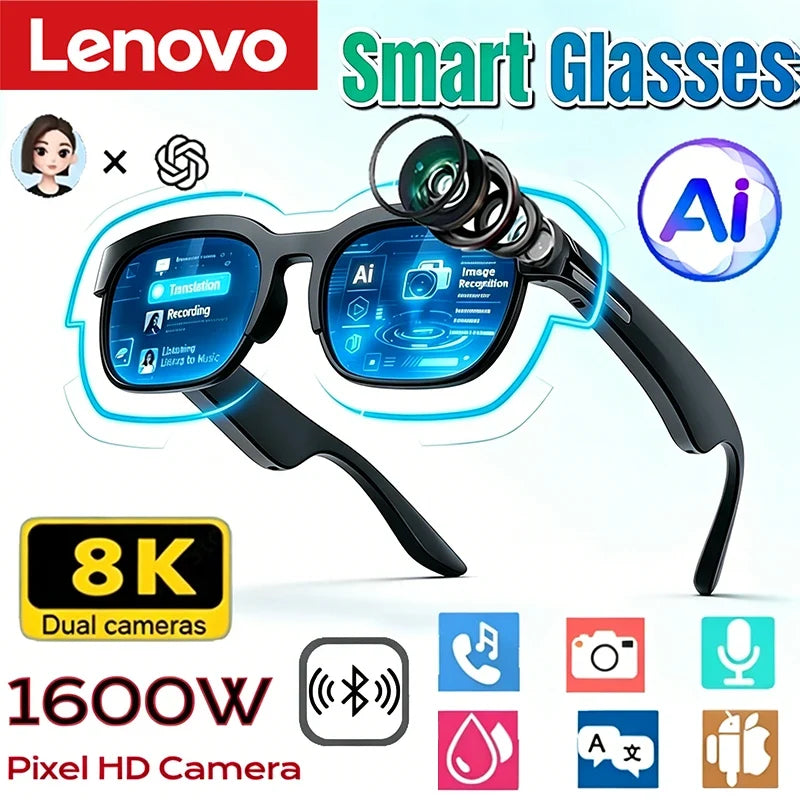 Lenovo XG89 Smart Glasses – Lentes Inteligentes con Traducción IA, Bluetooth 6.0, Música y Llamadas