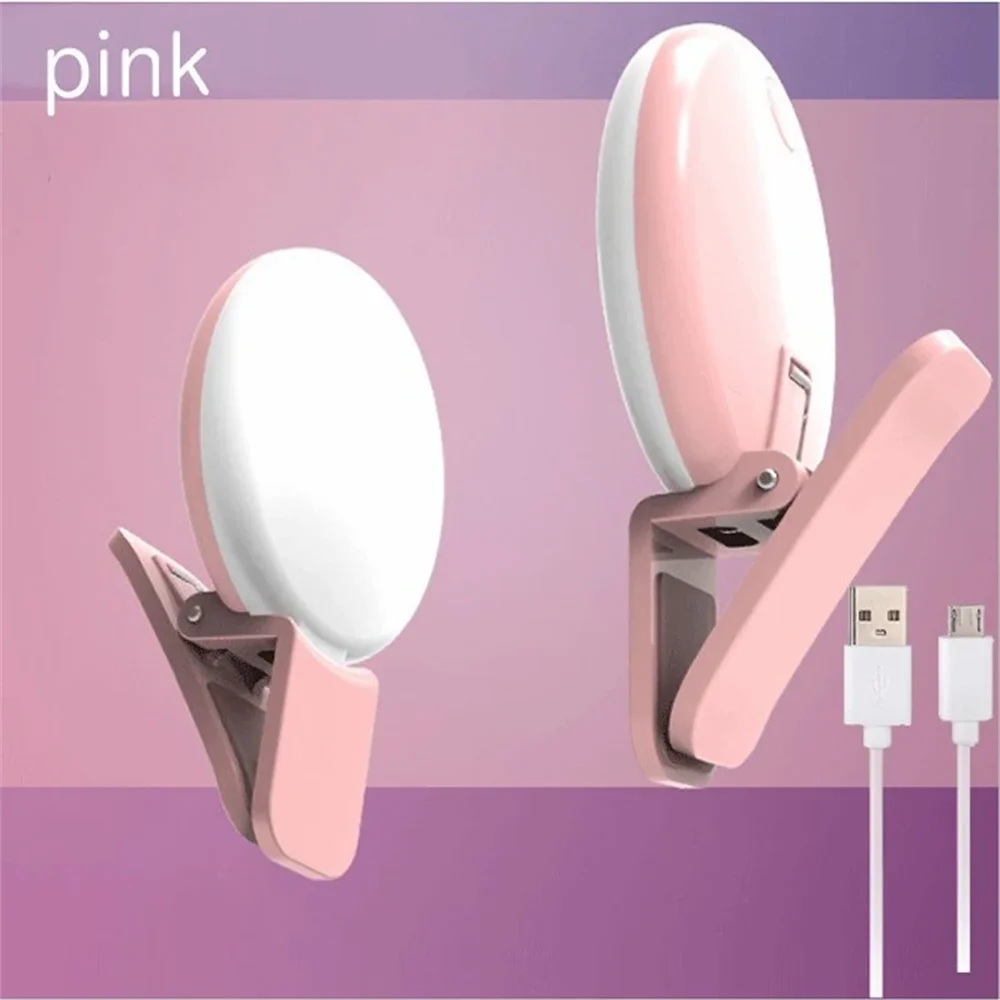 Mini Selfie Ring Light Portable LED Lamp USB Charging Photography Clip Ring Light Universal Mobile Phone Live Video Beauty Lamp